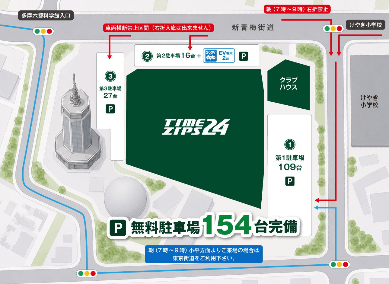 無料駐車場154台完備